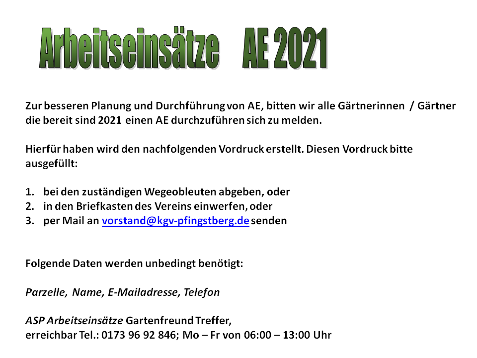 Arbeitseinsätze AE 2021 2